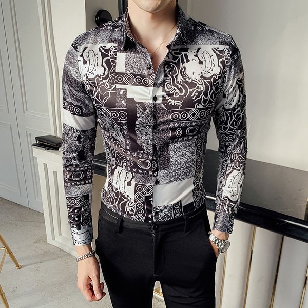 

british retro style long sleeve printed shirt stylish casual shirt asian size 4xl cotton, White;black