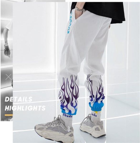 

2020 new pockets cargo harem jogger pants men hip hop flame pattern casual trousers streetwear harajuku men sweatpants clothes, Black