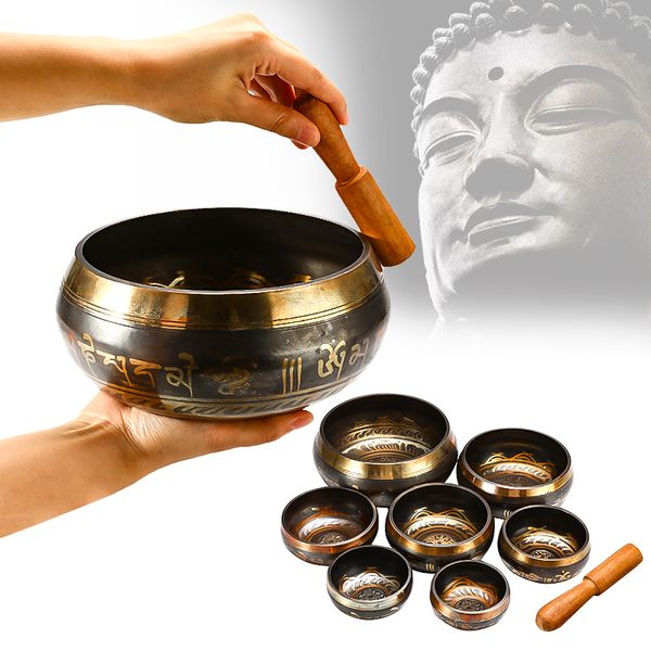 

8.5-17.5cm tibetan singing bowl buddhism meditation bell hand hammered buddhist brass bowl yoga chakra healing spiritual gift