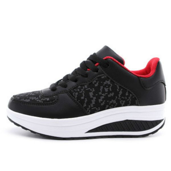

children women running shoes female sports shoes non slip damping outdoor pu leather girl increase sneakers platform shake, Black