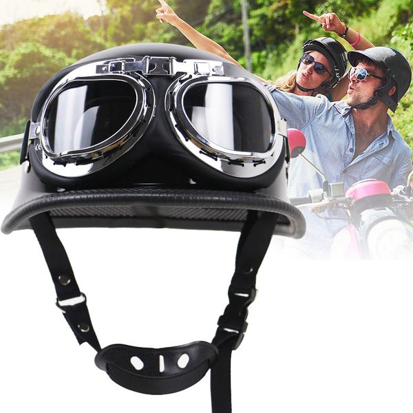 

abs motorcycle helmet protective gear outdoors cycling retro open face half protective helmet moto bike bicycle with goggle