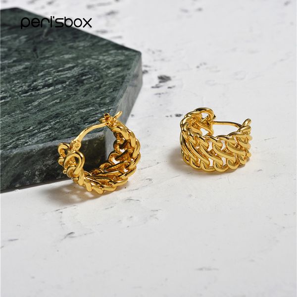 

peri'sbox gold color small twisted hoop earrings for women hollow ear piercing huggie earrings simple statement round, Golden