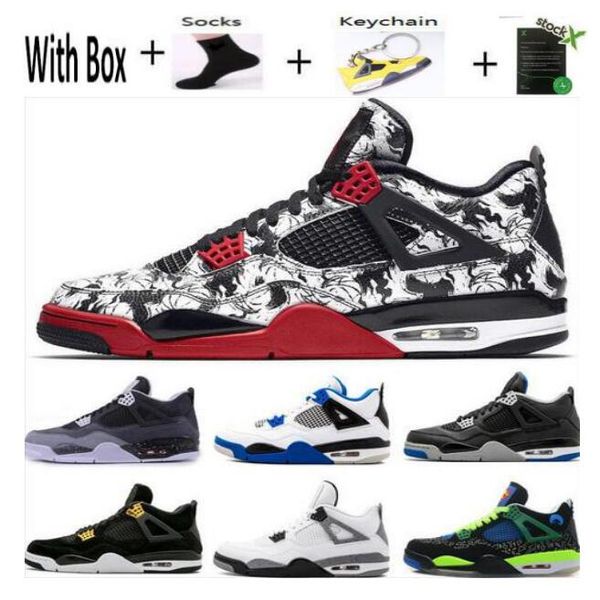 

4s new bred black cat neon white cement basketball shoes men 4 travis scotts toro bravo fire red cool grey sneakers with box