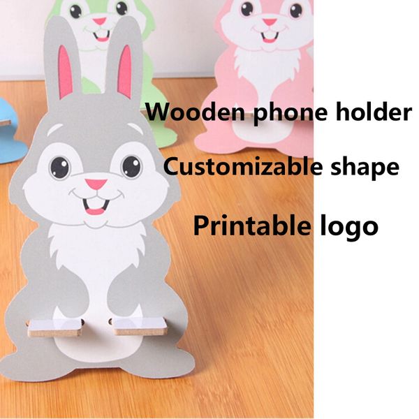 

wooden phone tablet stand cute cartoon rabbit squirrel custom small gift for ipad android phone printable logo engraving shape