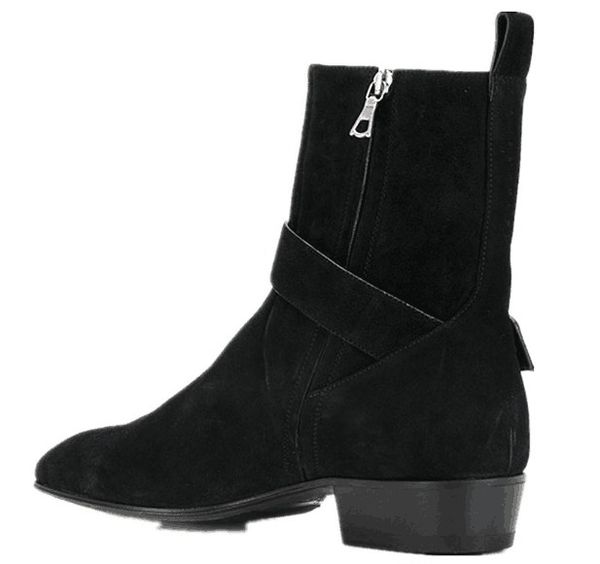 

new list winter genuine leather pointed toe buckle strap high end shoes persional slp tide england boots, Black