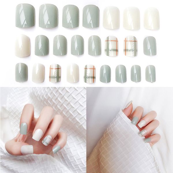 

24pcs/set fake nails tips square finish design finger nail art decor, Red;gold