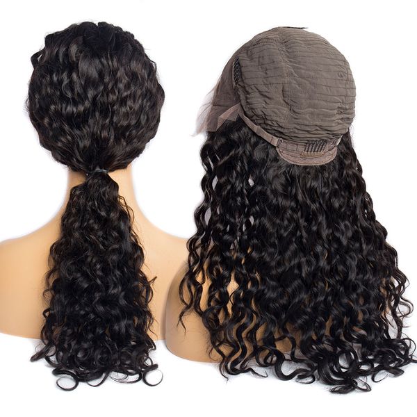 

pre plucked brazilian wet and wavy human hair wigs brazilian water wave 150% density lace front wigs, Black