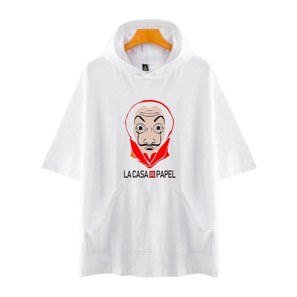 

summer men tshirt la casa de papel loose hooded tees shirts male sportswear hoodie short sleeve mens t-shirt funny clothing, White;black