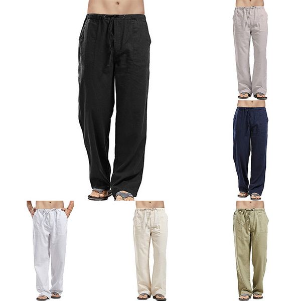 

laamei 2019 men loose pants new brand fashion solid trousers casual linen elastic waist straight male pants plus size 3xl, Black