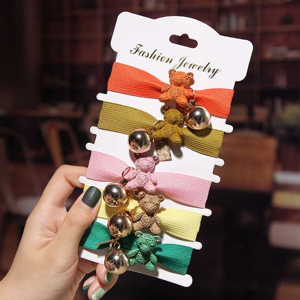 

5 colors elastic rope headband gold color round ball animal bear hair rope hair band for women girls accessories, Golden;white