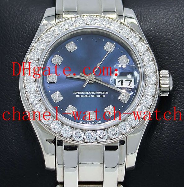 

luxury masterpiece pearlmaster 80299 18k w gold diamond bezel dial lady mechanical automatic watch women's wrist watches, Slivery;brown