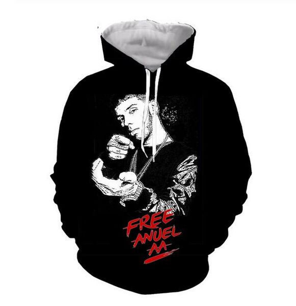 

new arrive hip hop style anuel 3d print men women fashion hoodies rg049, Black
