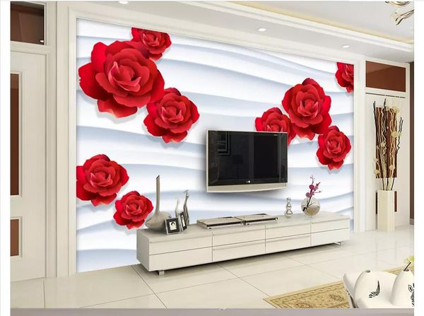 Custom 3d Photo Mural Wallpaper Home Decor 3d Curve Red Rose
