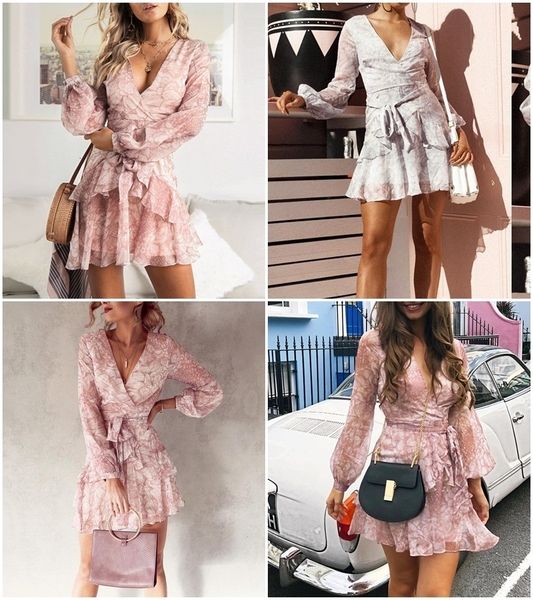 

women dress women clothing vintage ruffle long sleeve dresses women print elegant chiffon sashes summer dress party short vestidos 2019, Black;gray