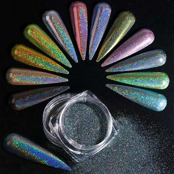

holographic nail glitter powder laser dipping sequins pigment nail art gradient mirror chrome dust shining polish flake be1028-2, Silver;gold