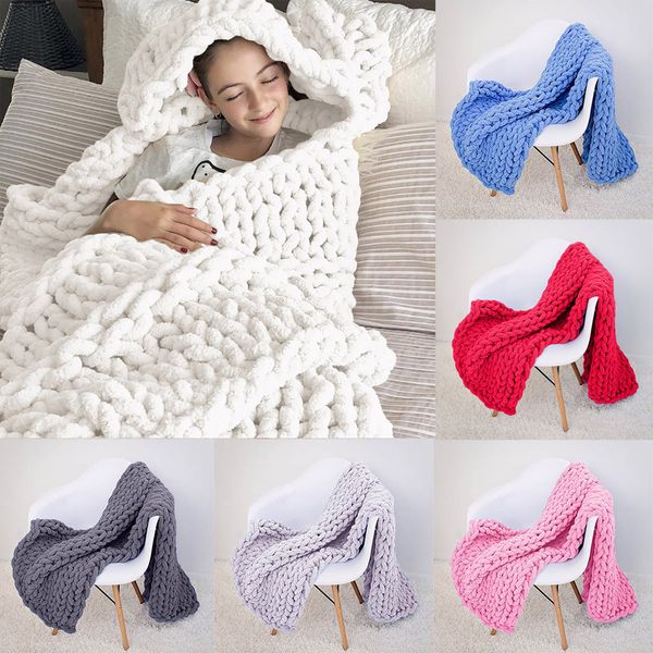 

handmade coarse wool woven blanket chenille knitted blanket sofa