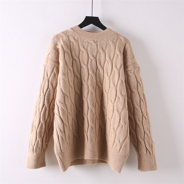 

knitted 2020 autumn winter pullover women thick plus size o-neck solid loose sweater pull femme hiver, White;black