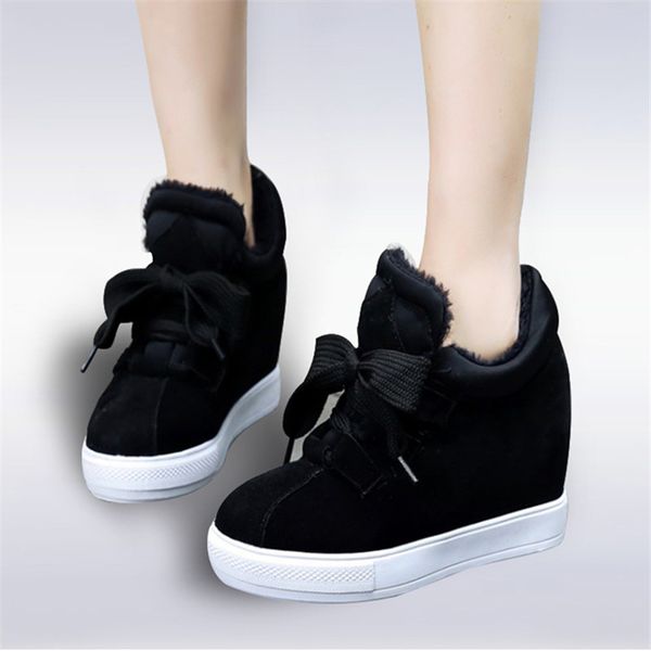 

size 34-45 autumn winter style women shoes hidden wedge heels boots elevator shoes platform casual ankle boots warm snow, Black