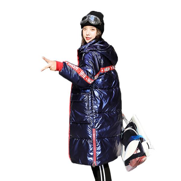 

2020 new winter shiny coat women loose long down jacket womens fur collar hooded thick jacket large size waterproof snow outerwe, Black