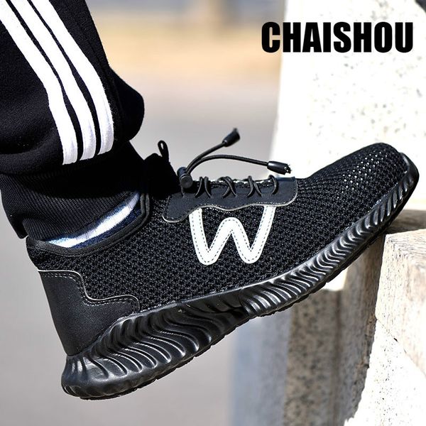 

shoes men breathable safety shoes lightweight summer anti-smashing piercing work sandals single mesh sneakers plus size 46 cs479, Black