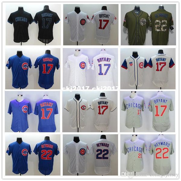 

new 17 kris bryant 22 jason heyward jerseys color white blue gray green yellow for men size:m-xxxl, Blue;black