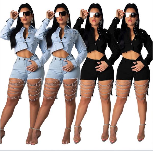 

women's jeans club fashion chain pocket hole zipper knee length skinny bodycon leggings zipper fly denim summer clothes plus size 322