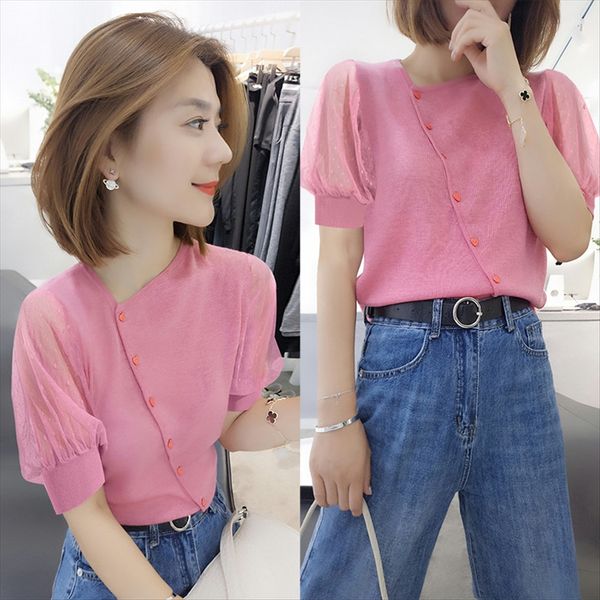 

brahman li si 2020 summer clothes european style knitted short-sleeved t- shirt clothing shirt female, White