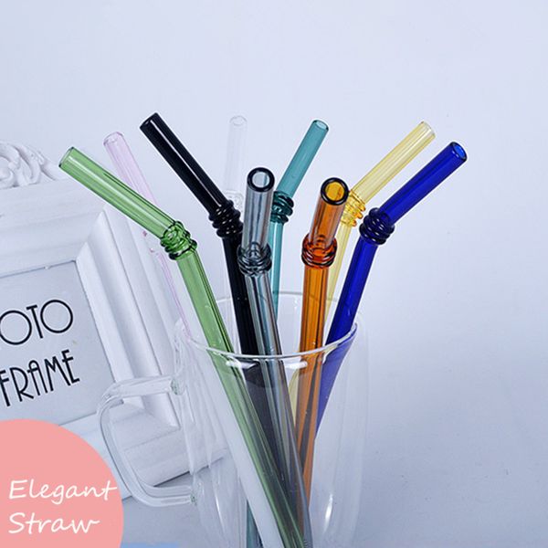 

1pc glass straw reusable drinking straws colorful flower straw glass bent curved for coffee juice with brush