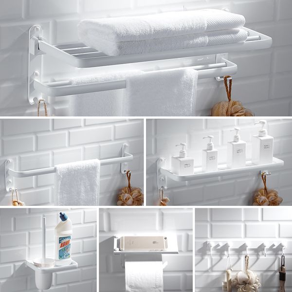 

nordic space aluminum towel rack perforated white bathroom rack toilet towel hardware pendant set