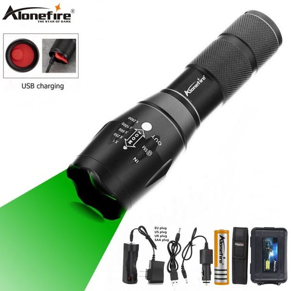 

alonefire g700-c tactical hunting flashlight zoomable green usb rechargeable hunting torch mountain climb hiking adventure search and rescue