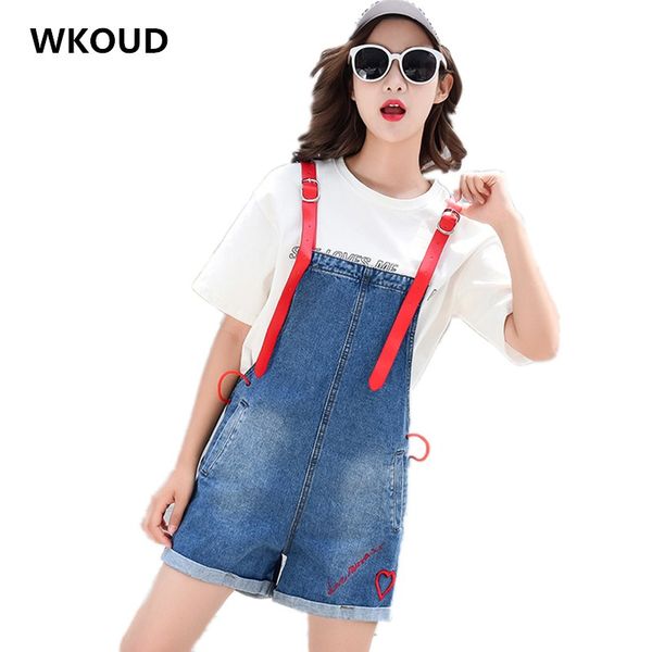 

wkoud women denim jumpsuit 2019 ladies loose jeans overalls students female casual denim shorts playsuit with pocket p8924, Black;white