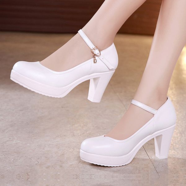 

round toe black block heels women pumps split leather shoes dance high heels shoes platform pumps crystal for party work