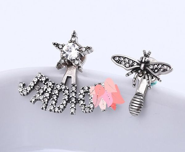 

have stamps brand asymmetry bee designer earrings for lady designer women party wedding stud earrings jewelry for bride, Golden;silver