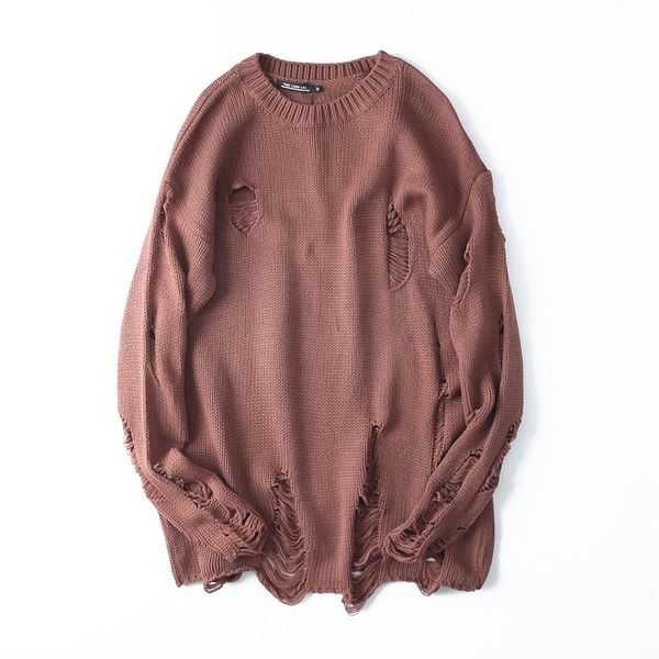 

men ripped destroyed hole knitted sweater hip hop punk pullover men couple striped vintage oversize knitwear loose, White;black