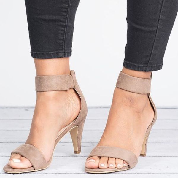 

women sandals nice summer shoes woman peep toe mid heels sandals summer sandalias mujer zipper plus size heels women, Black