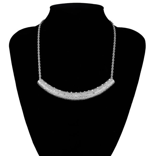 

women fashion curved tube pendant rhinestone statement necklace jewelry new, Silver