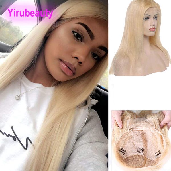 Малазийские человеческие волосы 13х4 кружевное парик 613 Цвет блондинки шелковистые прямые девственные парики.