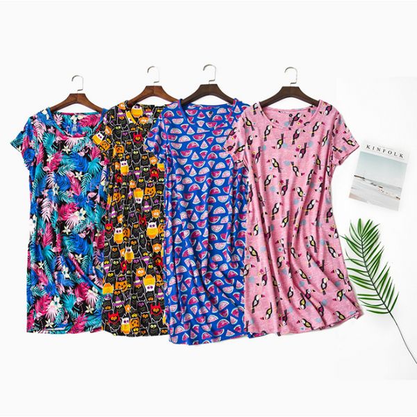 

women's sleepwear 2021 summer brand homewear women casual cartoon nightgown ladies cotton nightdress female short sleeve o-neck collar, Black;red