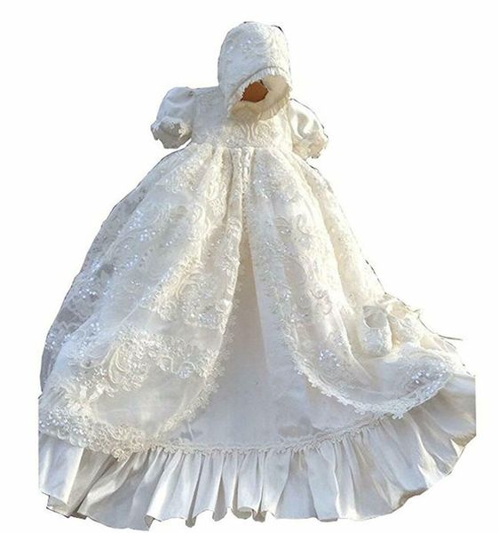 

wholesalers no risk shopping floor length lace embroidery hand made beading embroidery can be customized christening dresses, White