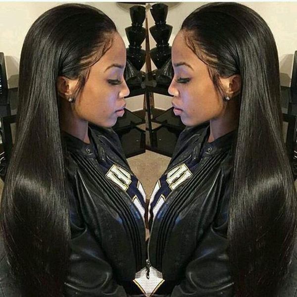 

straight lace front human hair wigs part brazilian remy hair wig 24"pre plucked natural hairline, Black