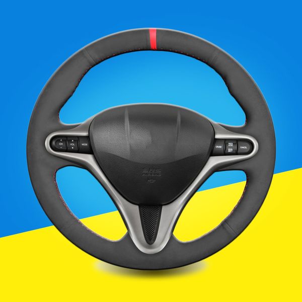 

hand sewing car steering wheel cover for civic 8 2006-2011 (3-spoke) auto braid on the steering wheel cover car-styling