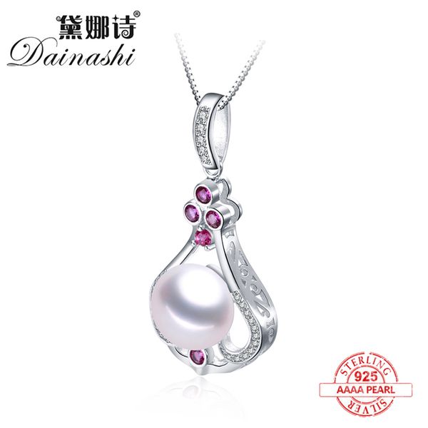 

wholesale price pink shiny zircon fashion pendants natural freshwater pearl 925 sterling silver necklace fine jewelry for women