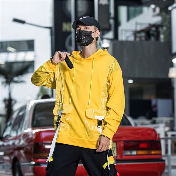 

splice reflective hoodie hip hop hooded 2019 new men, Black