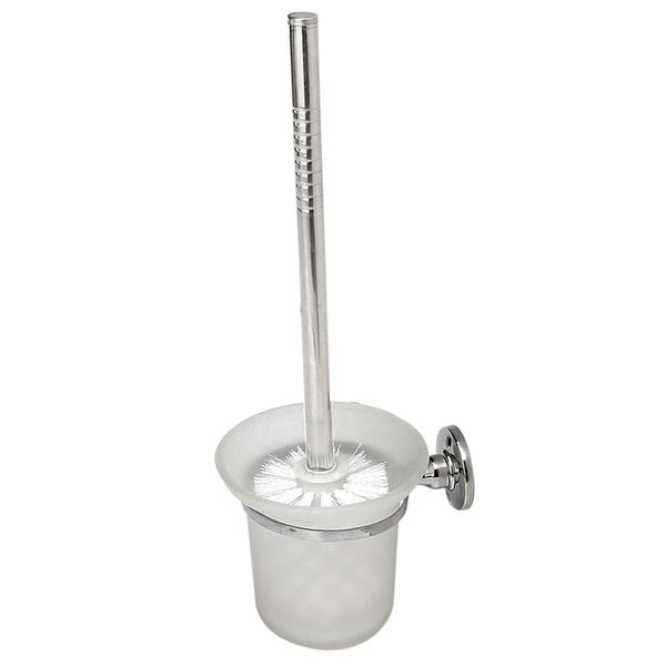 

chrome round wall mounted toilet brush and frosted glass toilet brush holder