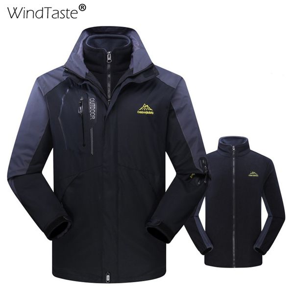 

windtaste men's winter 2 pcs 9xl softshell fleece hiking jackets outdoor windbreaker trekking camping couple thermal coats ka139, Blue;black