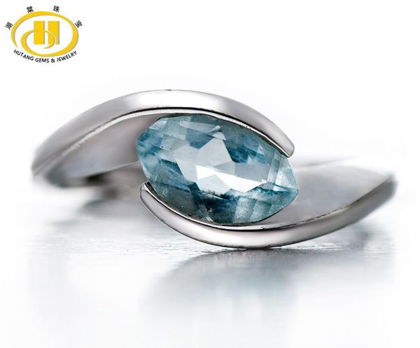 

hutang stone jewelry natural aquamarine solid 925 sterling silver ring gemstone wedding fine jewelry women's valentine's day, Golden;silver