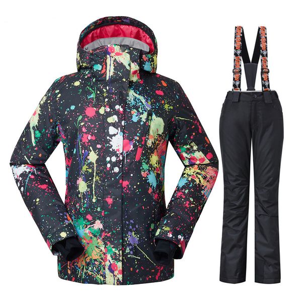 

2018 new women skiing jackets and pants snow snowboard clothes warm waterproof windproof winter dress ski suits set