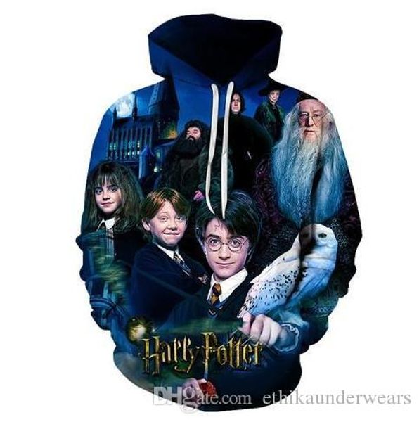 

гарри 3d дизайнер подросток толстовки мужчины женщины поттер осень-весна 19ss толстовки пуловеры, Black