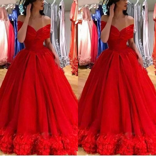 Puffy Красный Пром платья Длинные Off-плечу Wear Плюс размер платья Quinceanera A-Line Вечерние платья партии