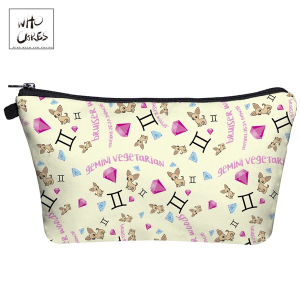 

who cares cute cartoon dogs and diamonds 3d printing makeup bags with zipper ladies pouch women cosmetic bag